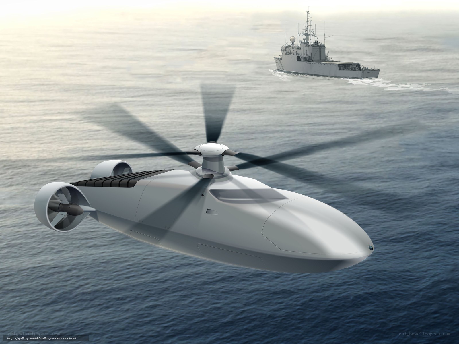 Futuristic aircraft over ocean