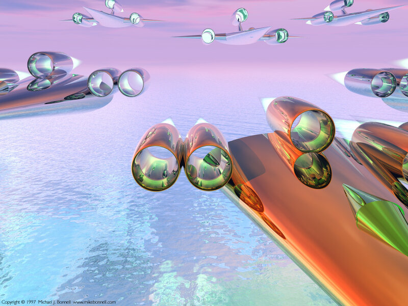 Futuristic aircraft over water