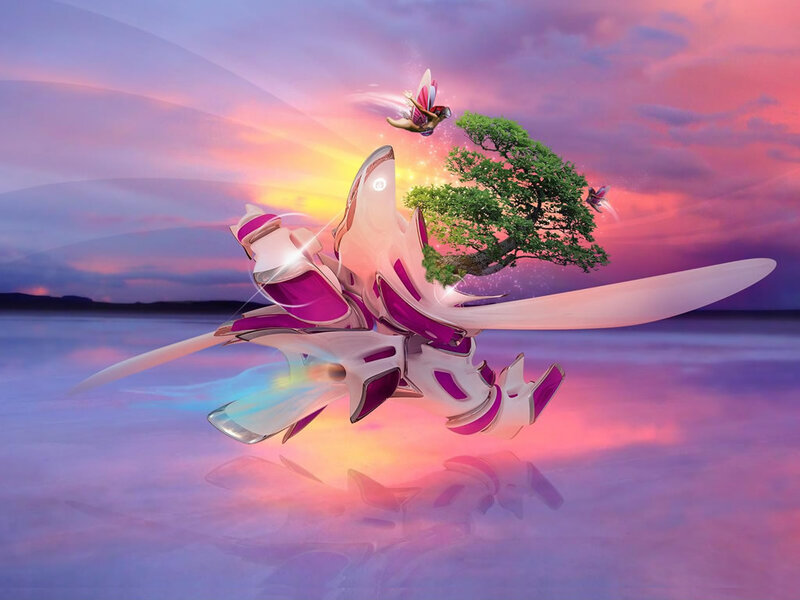 Futuristic Aircraft with Tree — Purple