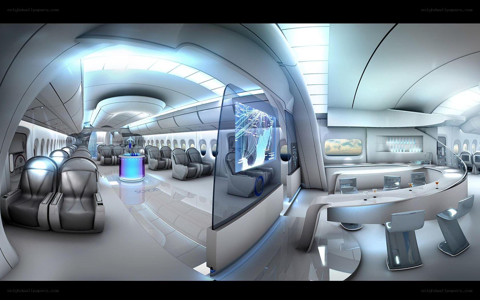 futuristic airplane interior