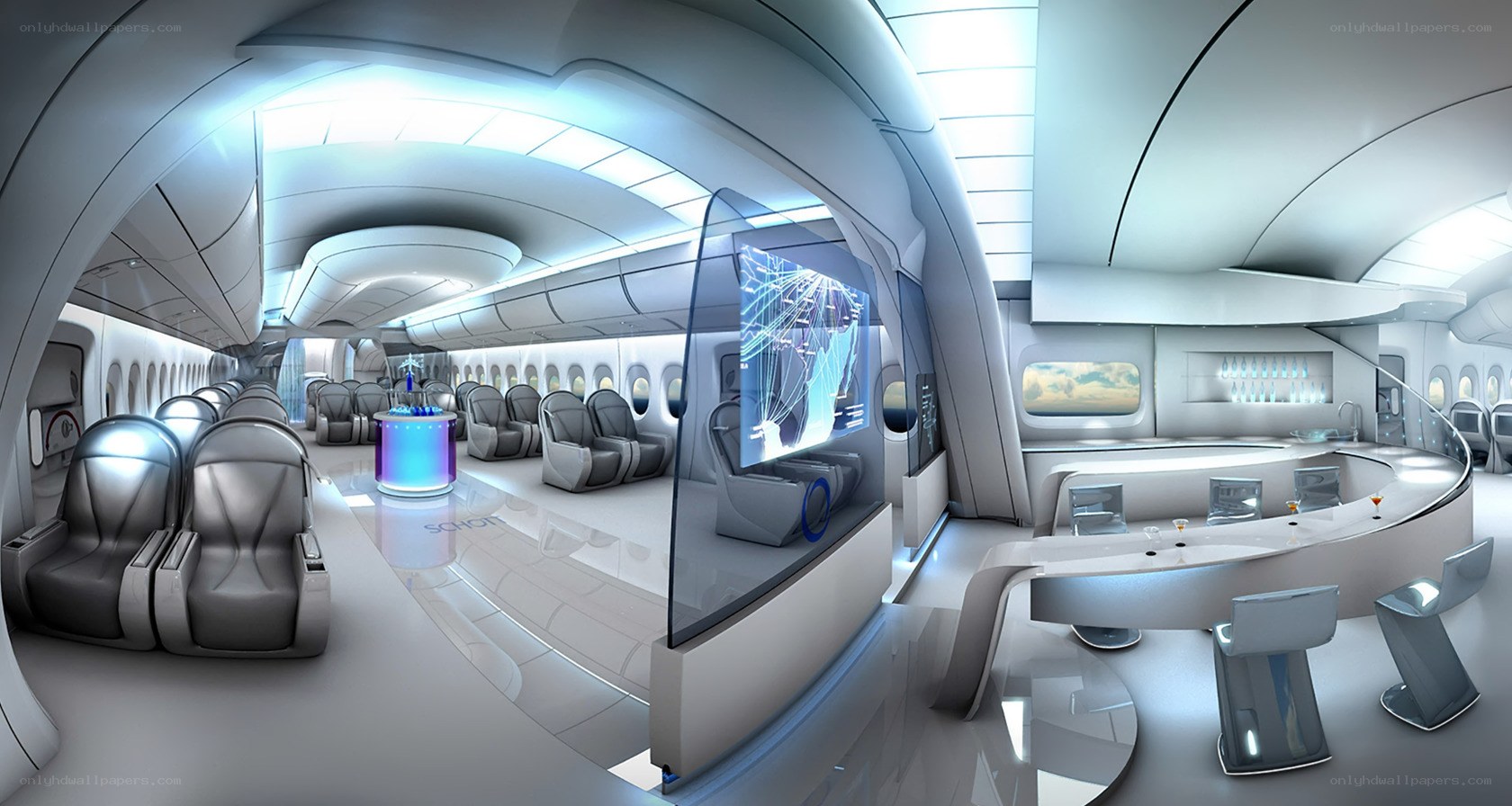 futuristic airplane interior