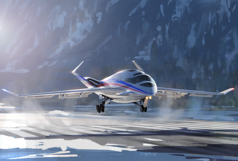 Futuristic Airplane Landing