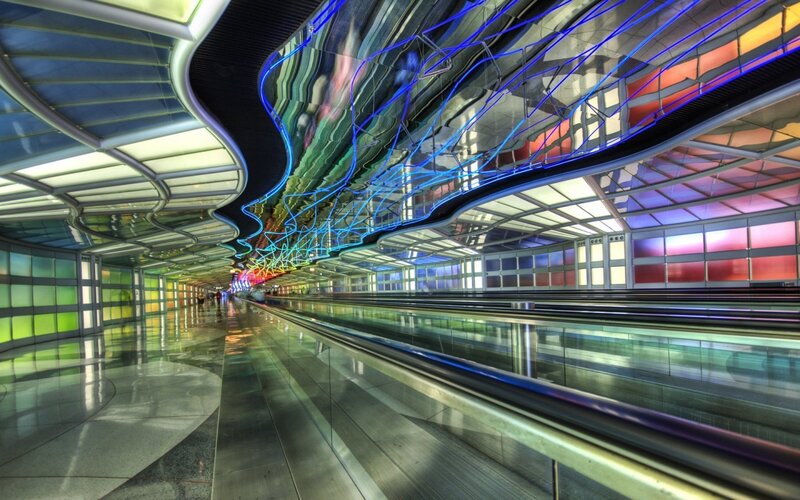 futuristic airport corridor