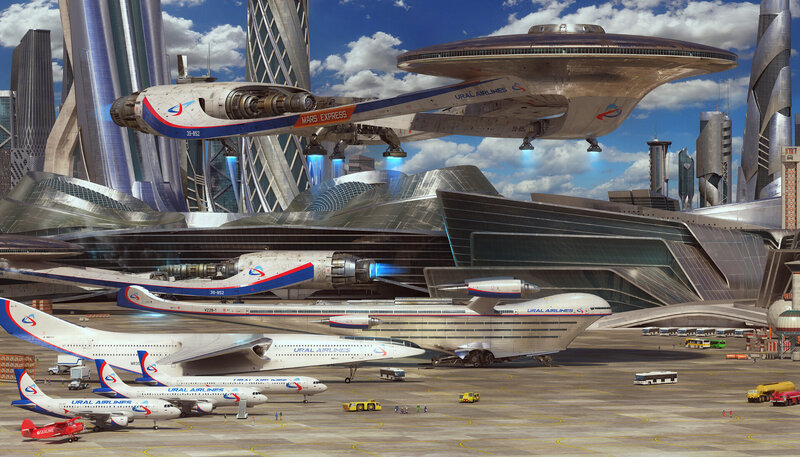 Futuristic Airport Scene