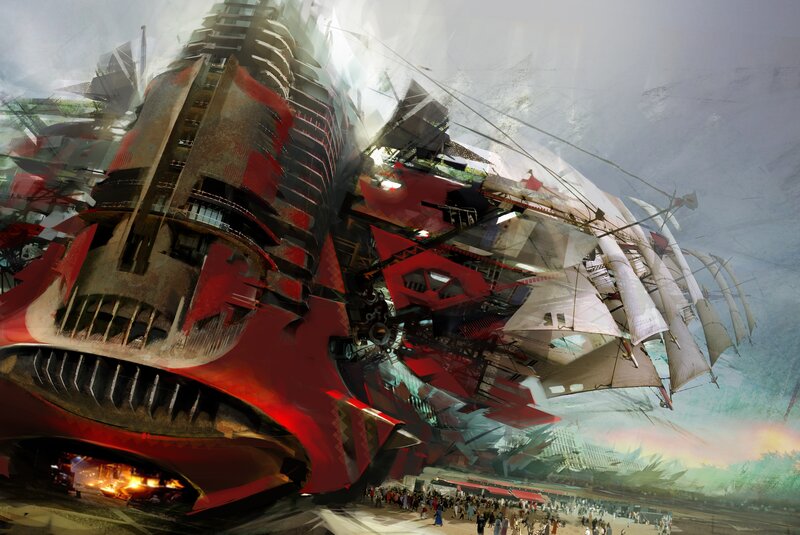futuristic airship city