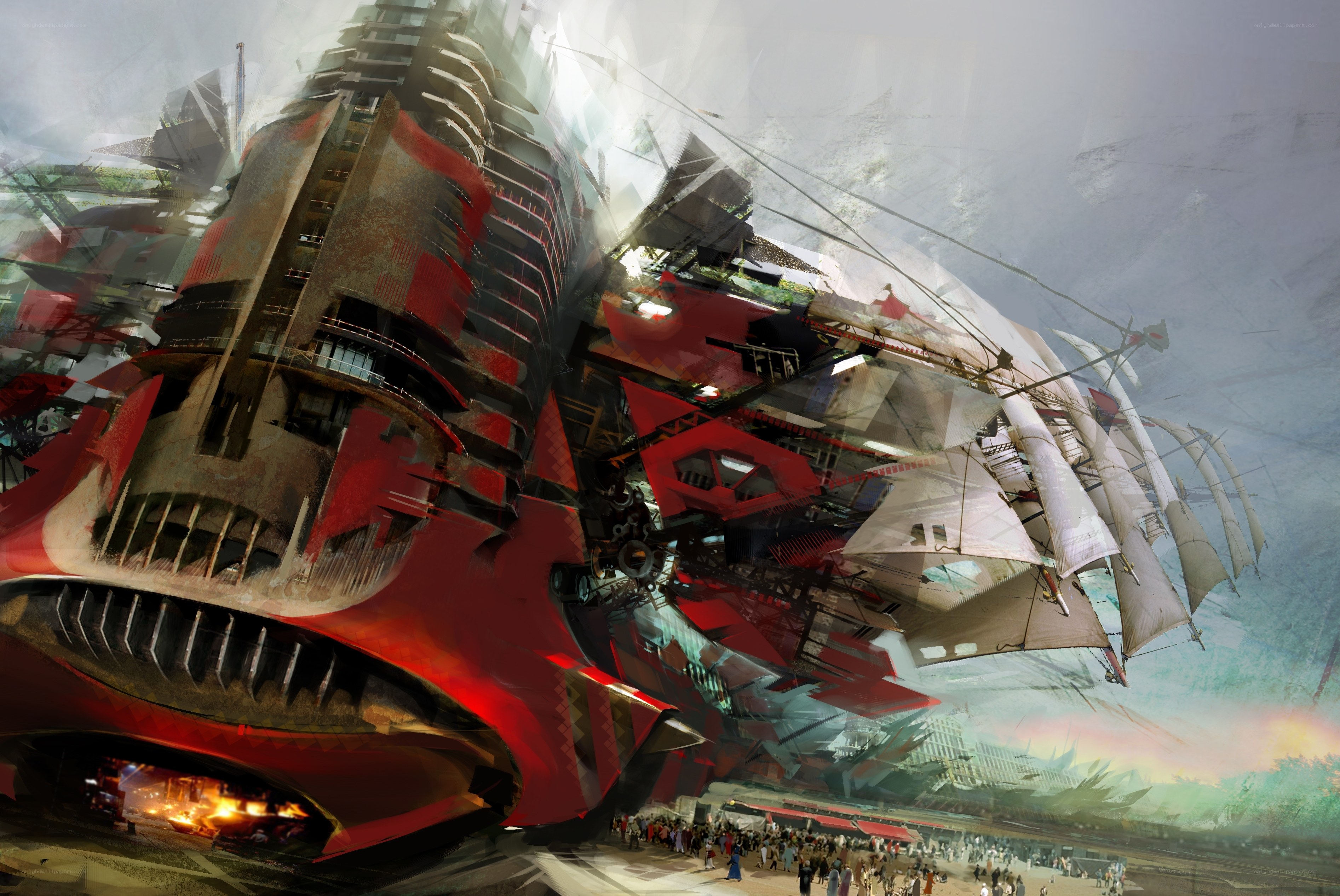 futuristic airship city