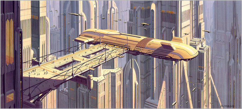 Futuristic Airship in City