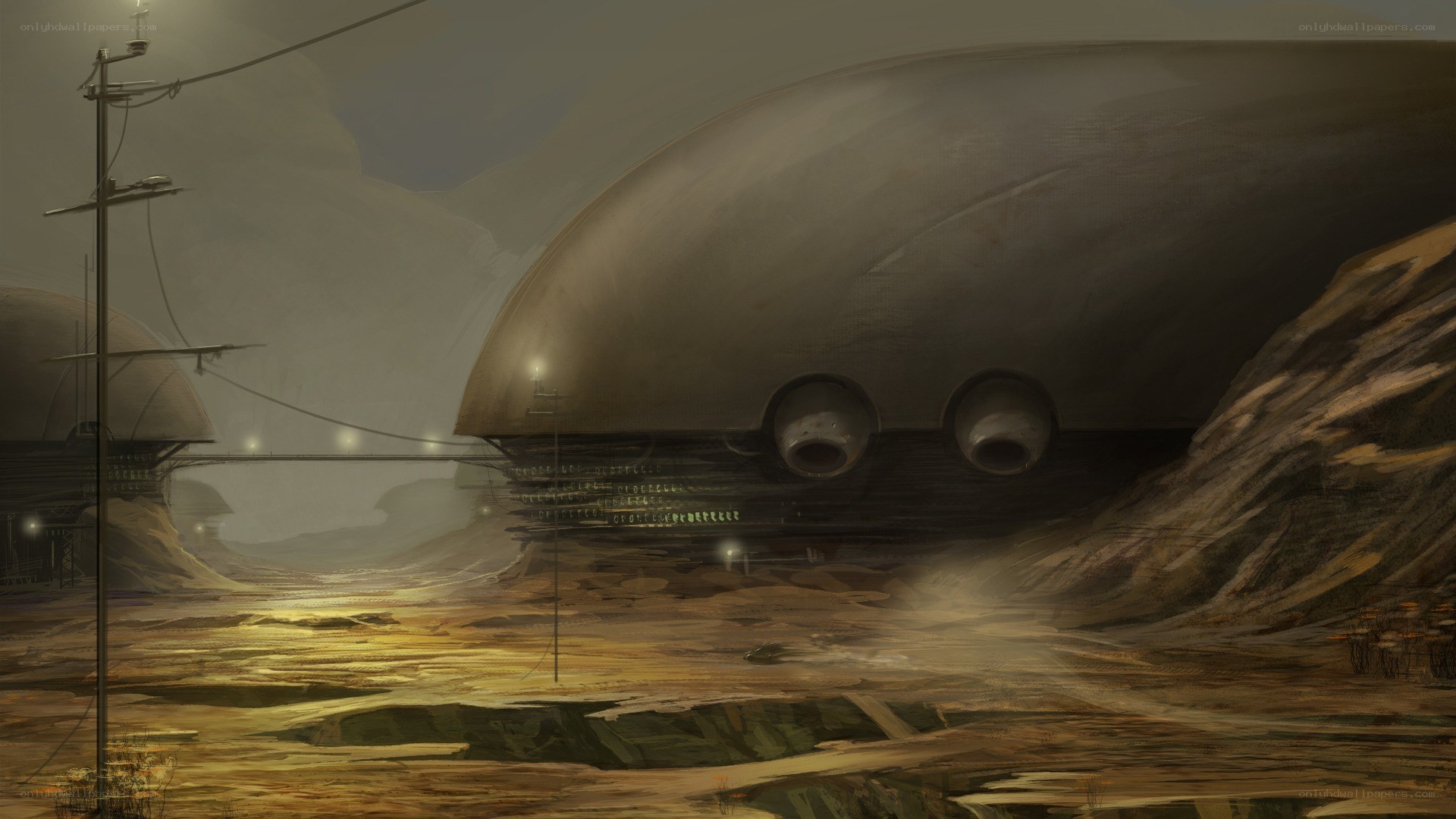 Futuristic airship in desert