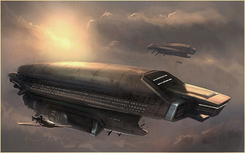 Futuristic Airships in Sky