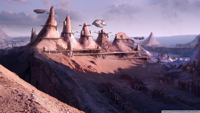 Futuristic Alien City — Brown, Dramatic, Sunset