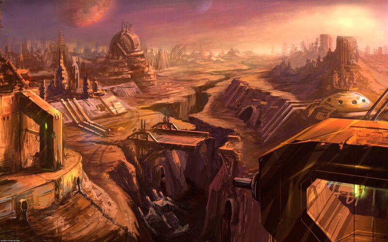 Futuristic Alien City — Orange, Dramatic, Sunset