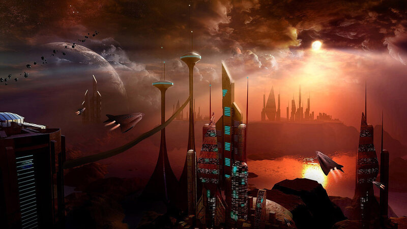 Futuristic Alien City — Orange, Dramatic