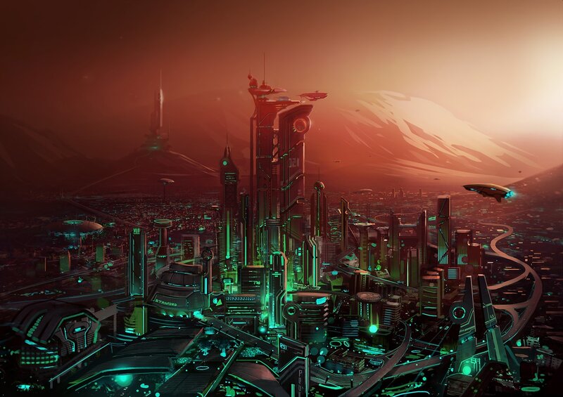 futuristic alien cityscape