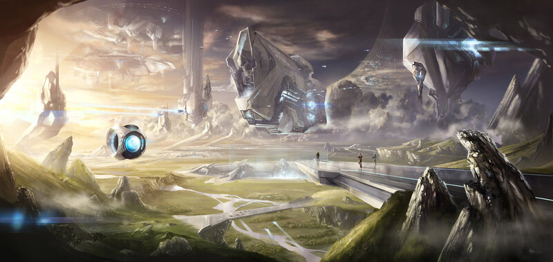 Futuristic Alien Landscape — Green, Dramatic