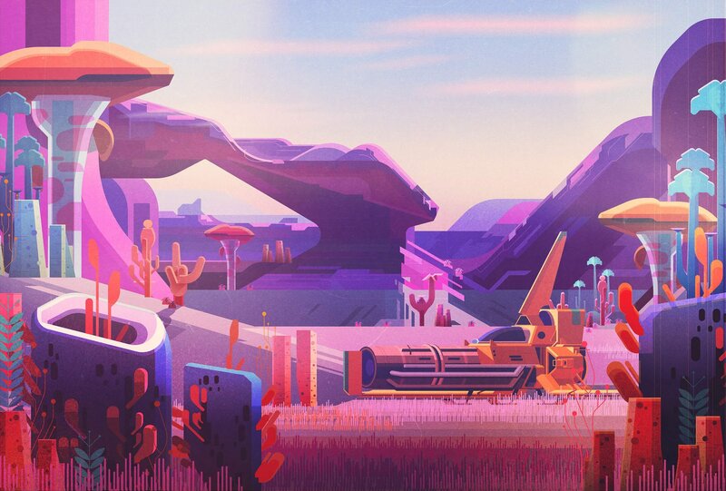 Futuristic Alien Landscape — Purple