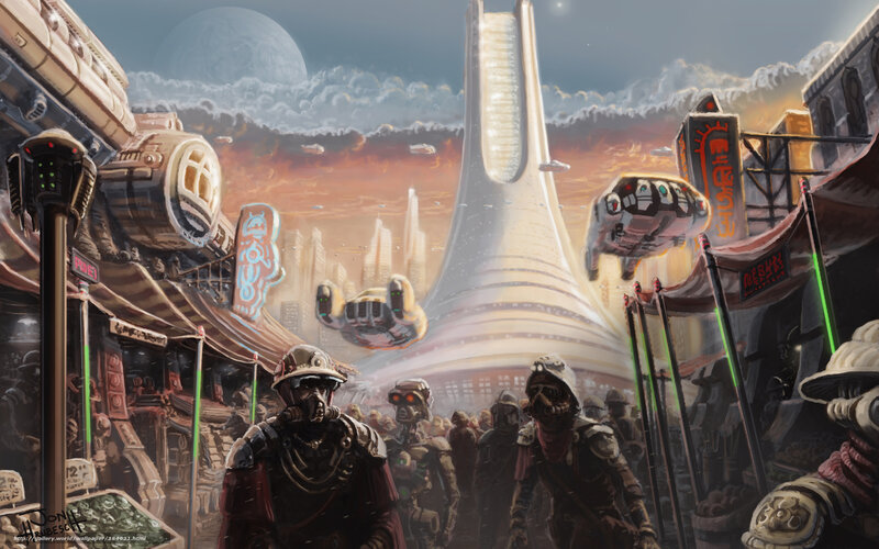 Futuristic alien marketplace