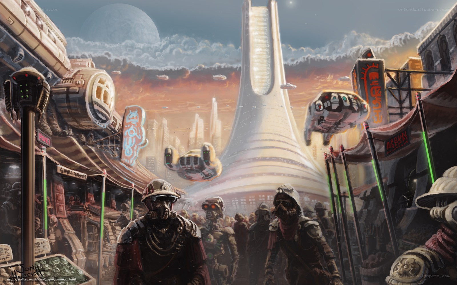 Futuristic alien marketplace