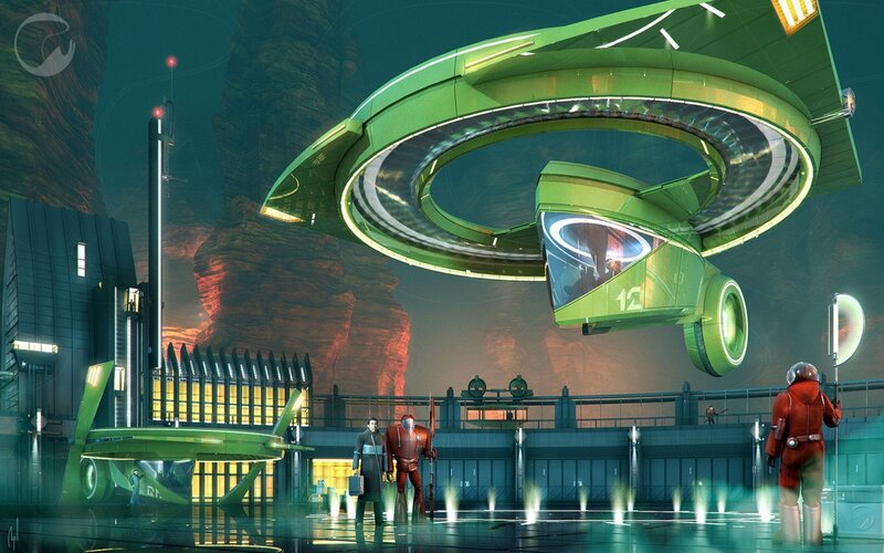 Futuristic alien spaceport