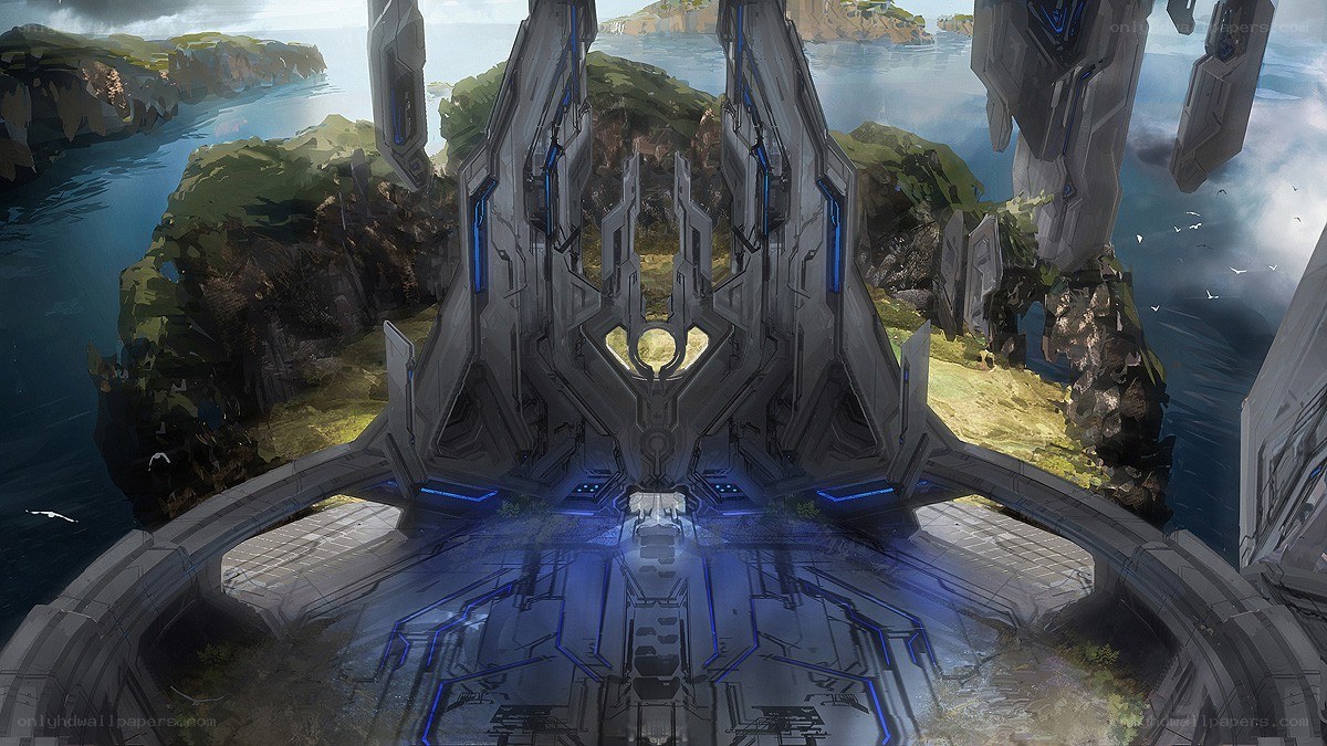 futuristic alien structure on island