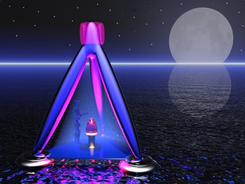 Futuristic alien structure on ocean