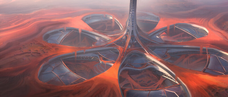 Futuristic Alien Structure — Red