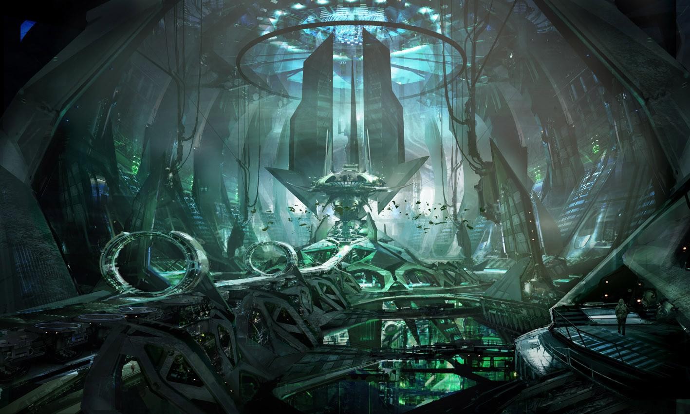 futuristic alien temple interior