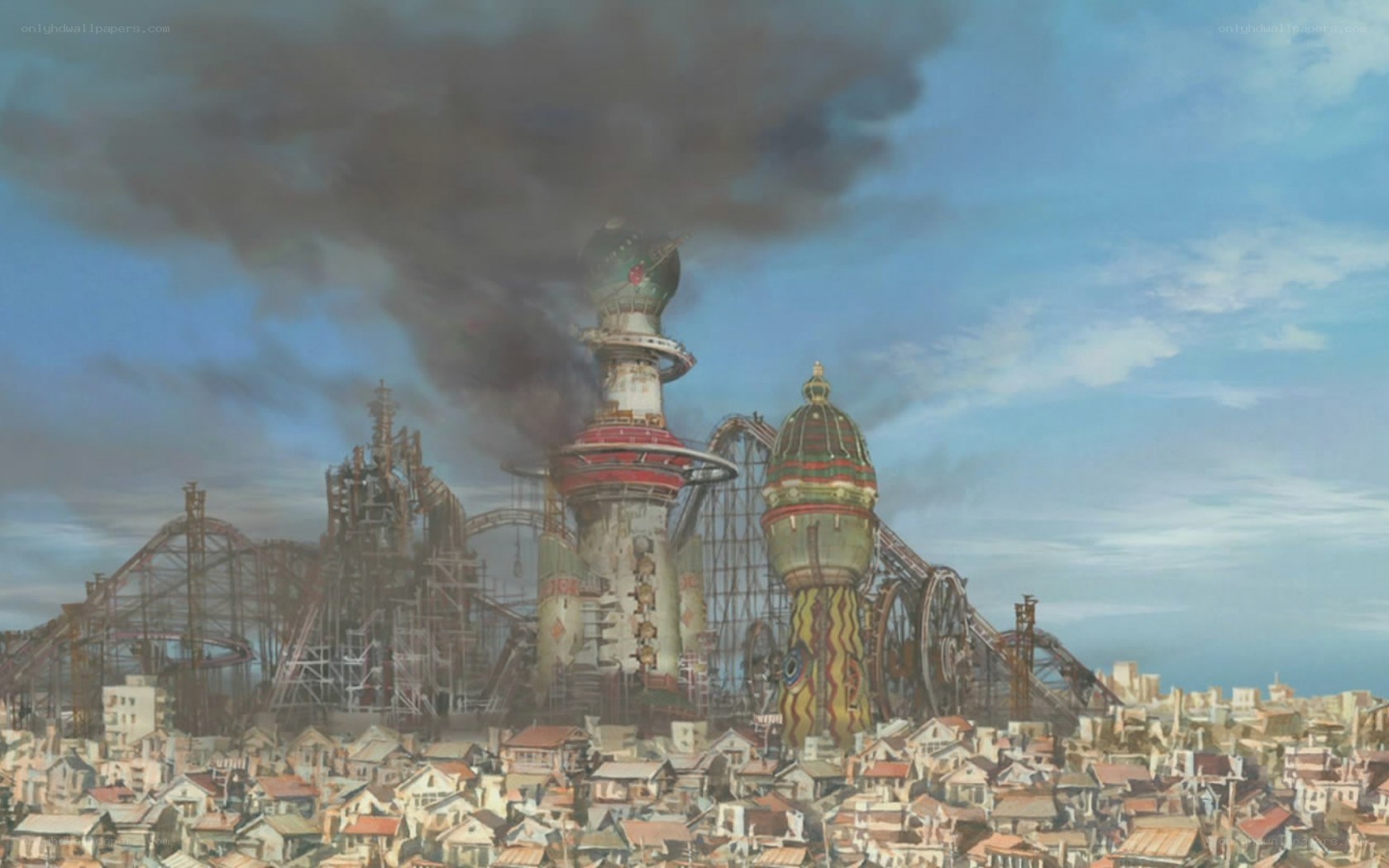 futuristic amusement park city