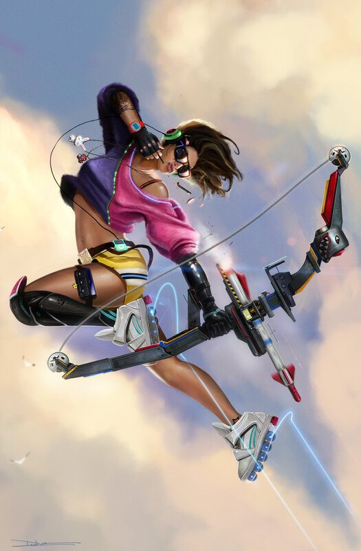 futuristic archer in flight