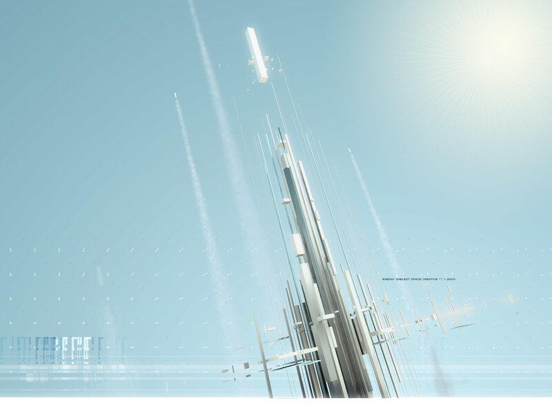 futuristic architecture with sun