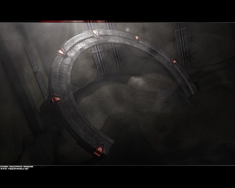 futuristic archway in dark chamber