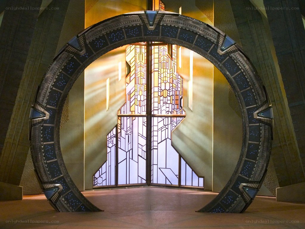 futuristic archway with stained glass