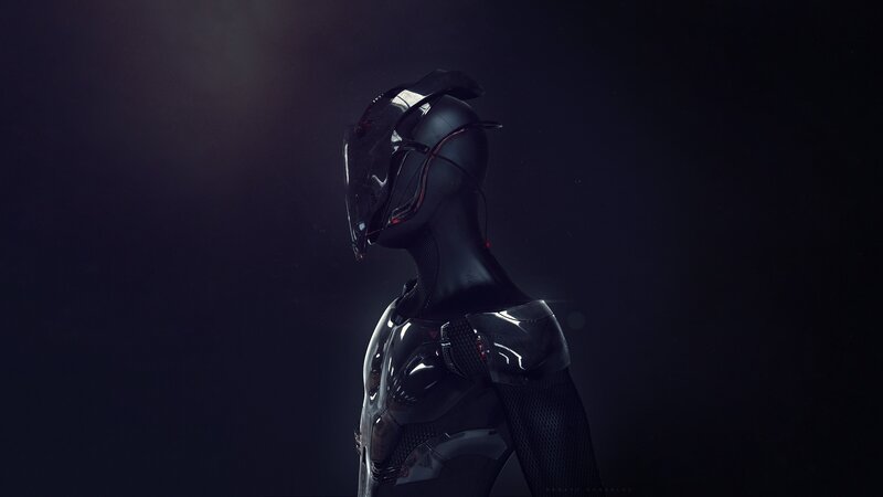 futuristic armored figure