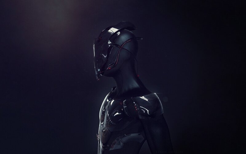 futuristic armored figure
