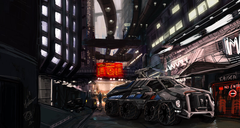 Futuristic Armored Vehicle — Black, Dramatic, Night