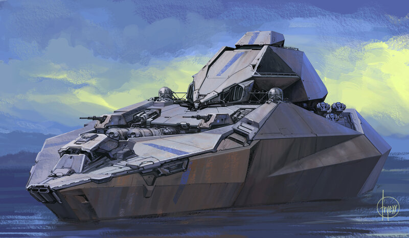 Futuristic Armored Vehicle — Blue, Dramatic