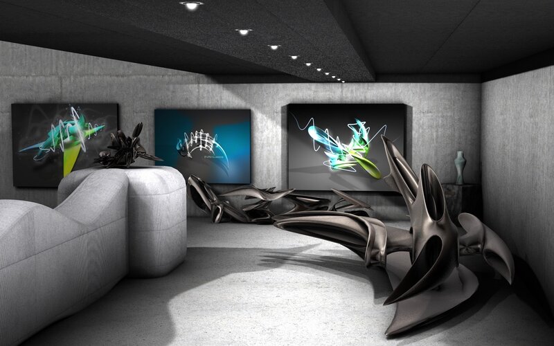 Futuristic art gallery room