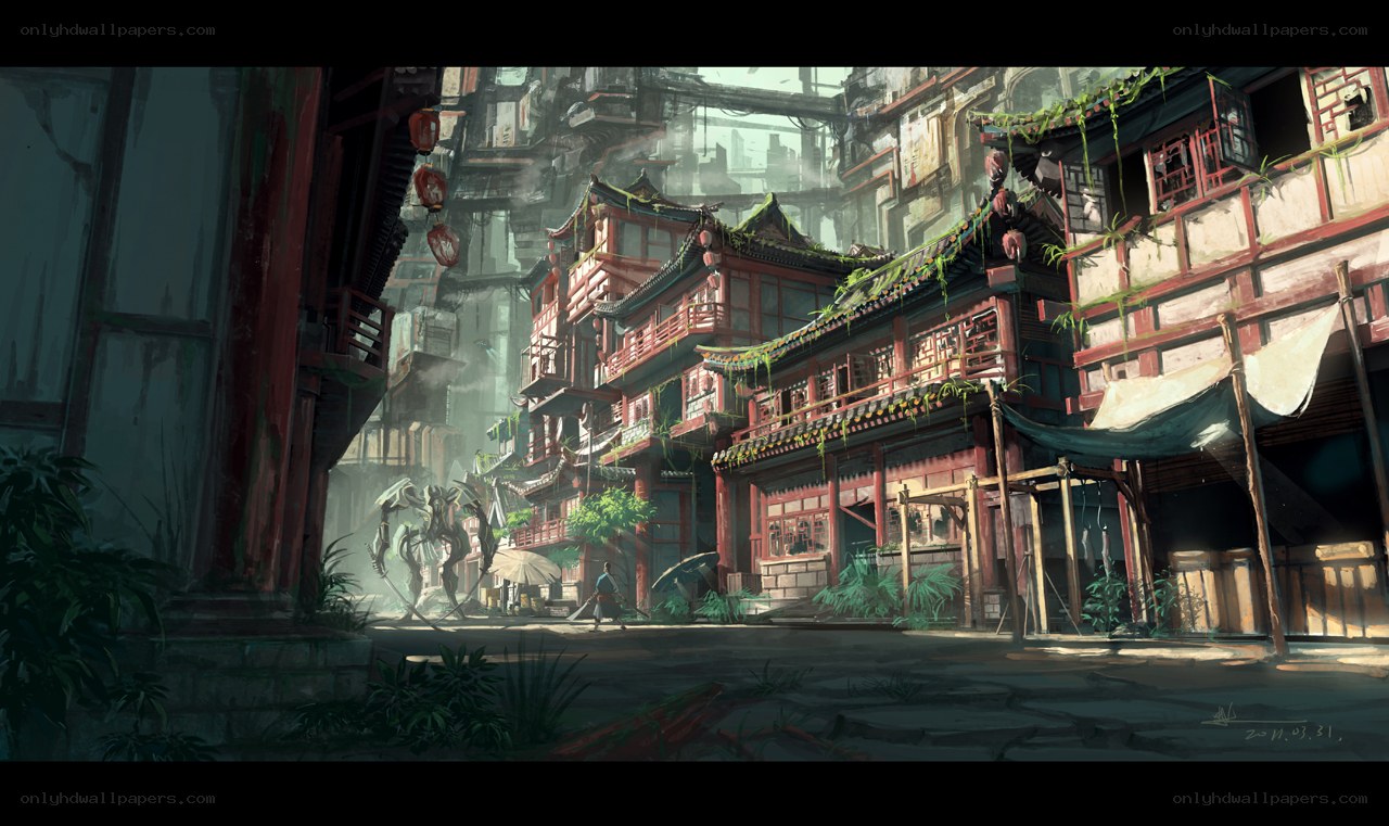 Futuristic Asian city street