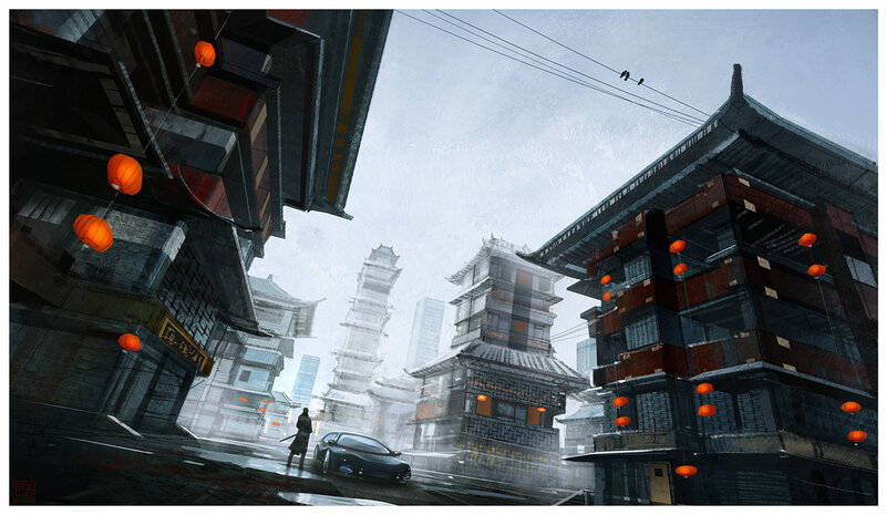 Futuristic Asian city street