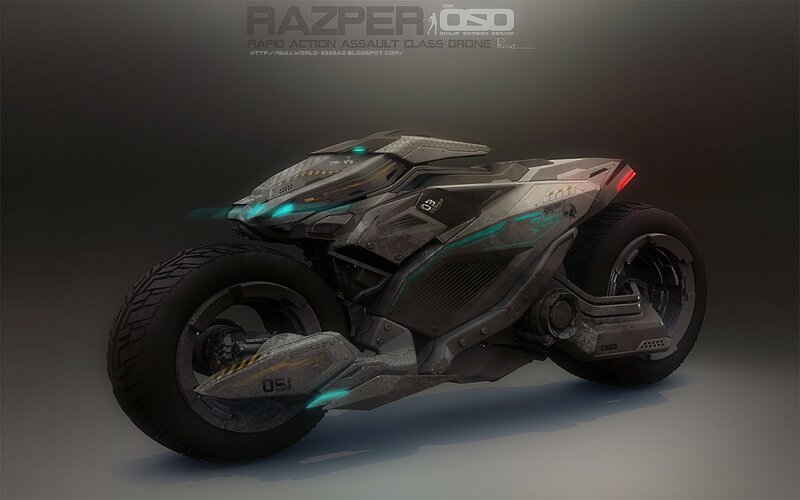 futuristic assault drone motorcycle