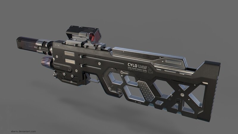 Futuristic Assault Rifle — Black, Neutral, 3d Render, Scope