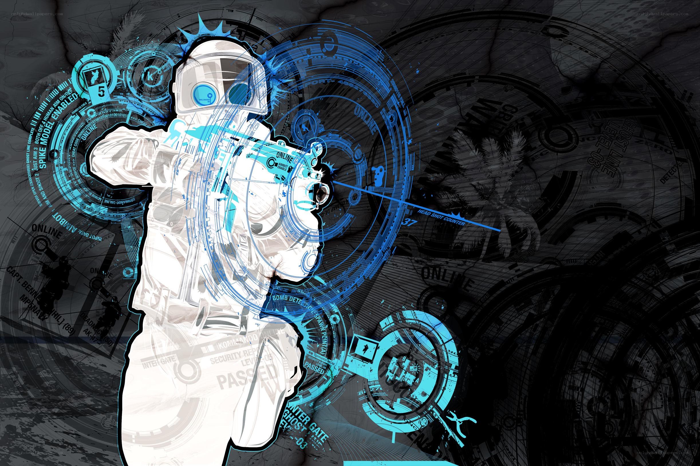 futuristic astronaut with digital interface
