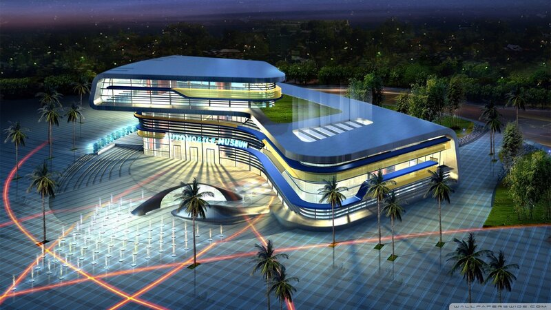 Futuristic Automobile Museum — Blue, Modern
