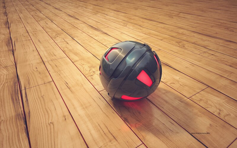 futuristic ball on wooden floor