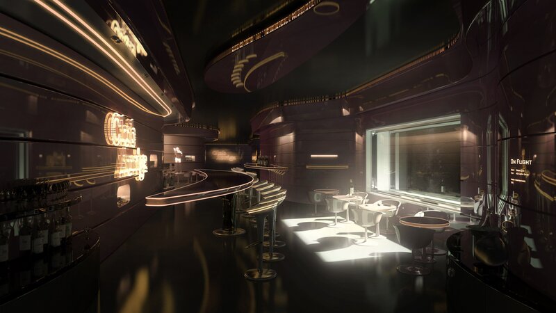Futuristic Bar Interior — Black, Dark, Night