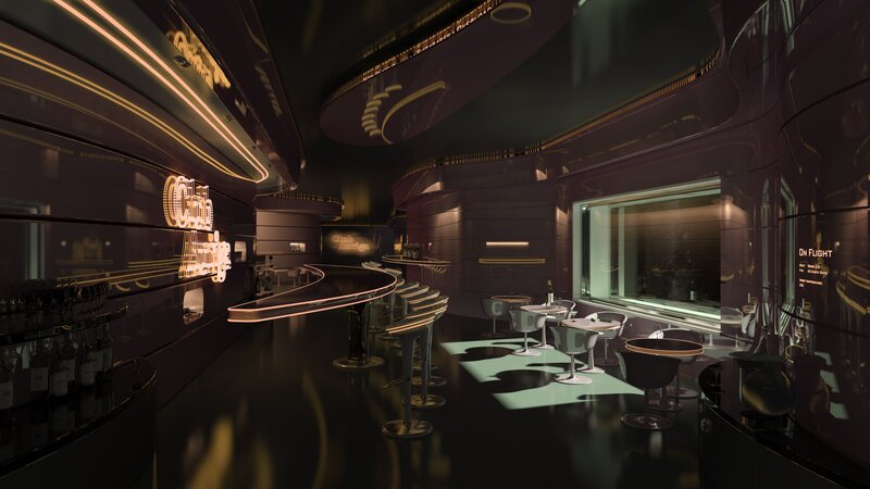 Futuristic Bar Interior — Black, Dark