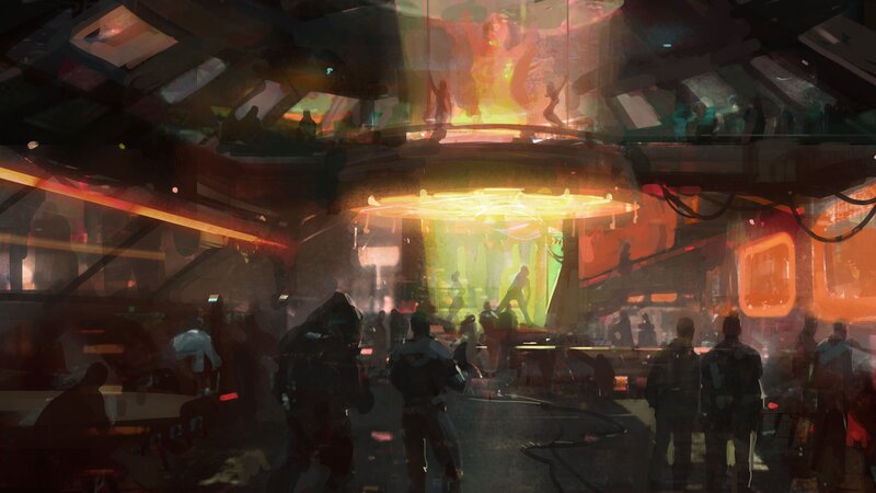 Futuristic Bar Interior — Orange