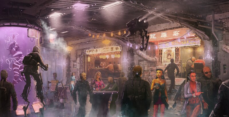 Futuristic Bar Scene — Purple