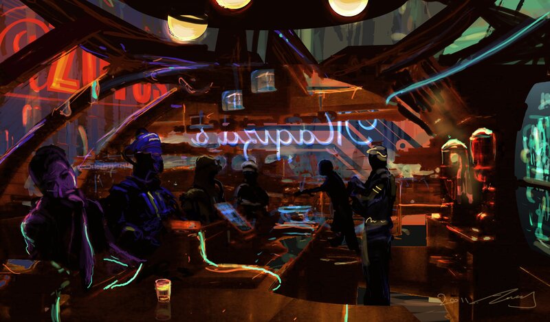 futuristic bar scene