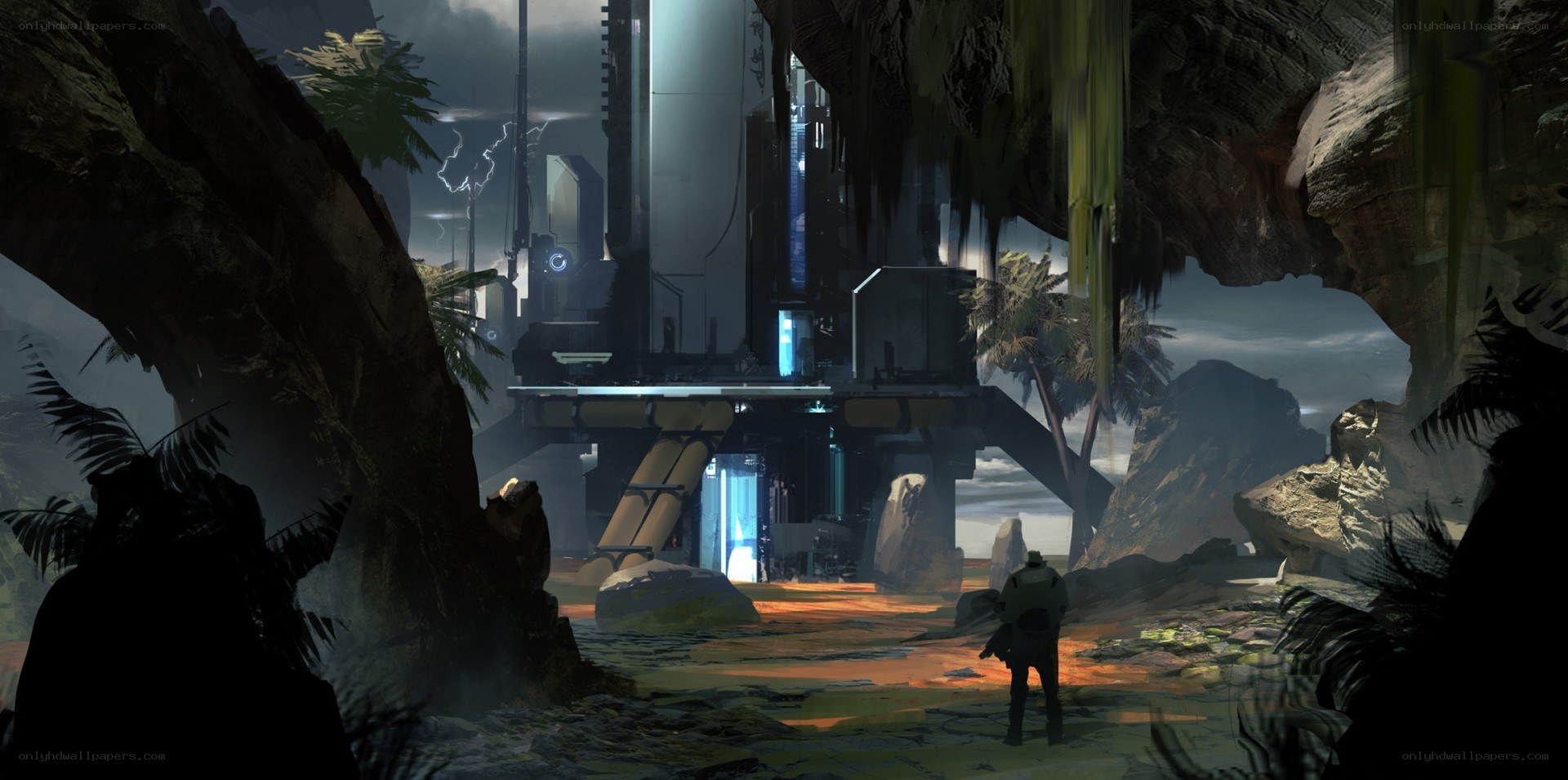 futuristic base in a cave