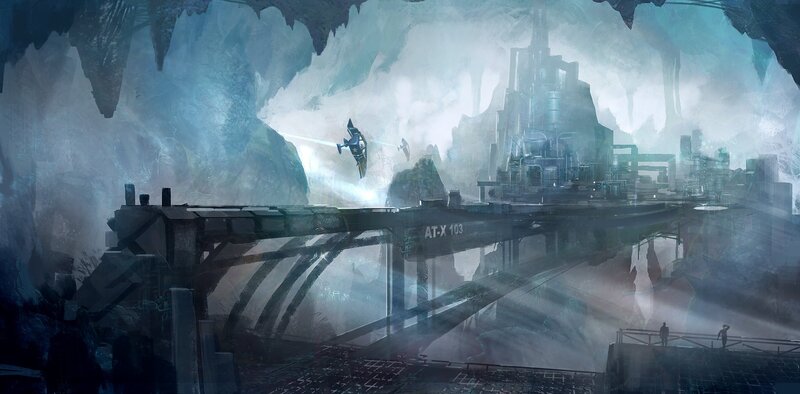 Futuristic Base in Cave — Blue